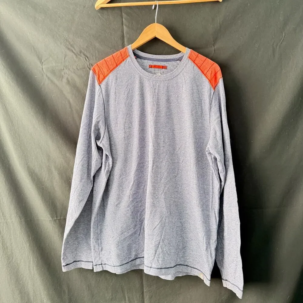 The North Face Men's XL Long Sleeve Shirt Blue Heathered Orange Shoulders